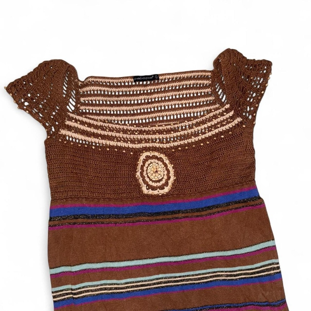 Incredible y2k 2000’s calliope Brown crochet and beaded tunic top
